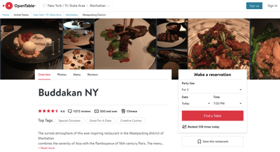 OpenTable uses UGC on their product pages