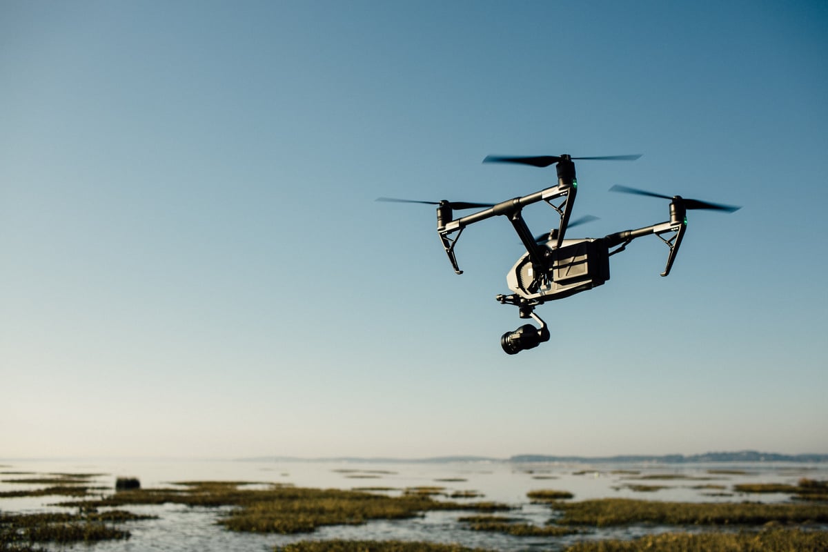 drones over a beach