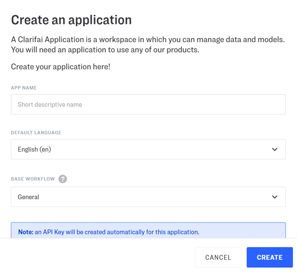 Create a Clarifai Application